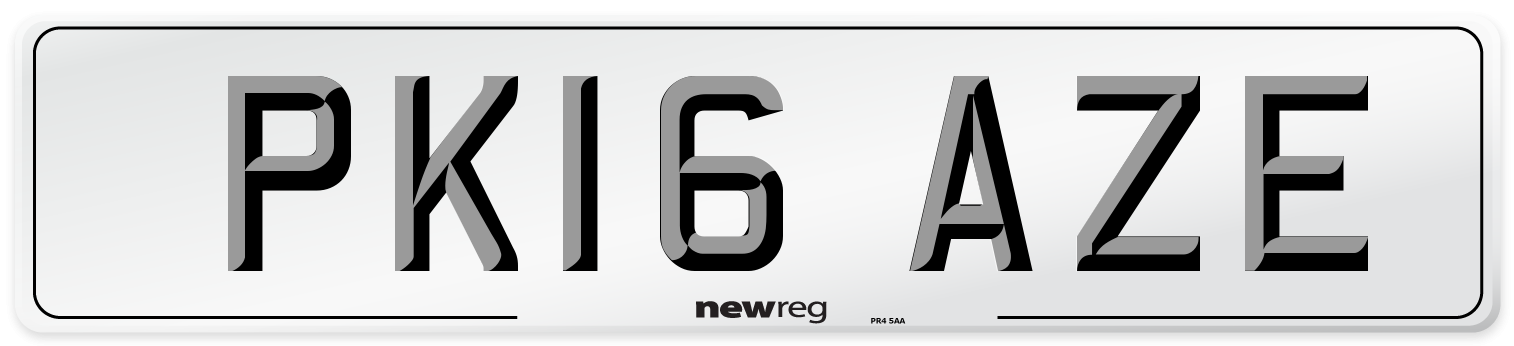 PK16 AZE Number Plate from New Reg